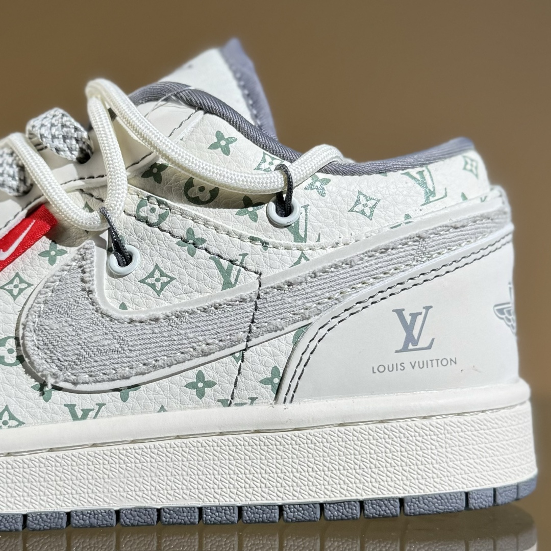 Air Jordan 1 Low AJ1 乔1 LV联名 灰布勾抽绳 高端定制 低帮复古篮球鞋 YX5066-357