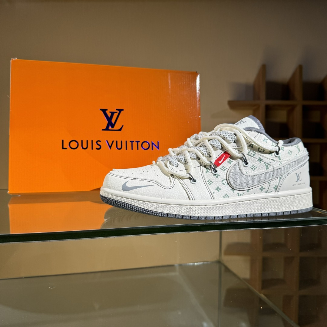 Air Jordan 1 Low AJ1 乔1 LV联名 灰布勾抽绳 高端定制 低帮复古篮球鞋 YX5066-357