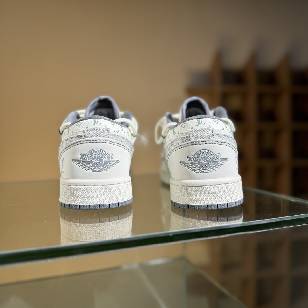 Air Jordan 1 Low AJ1 乔1 LV联名 灰布勾抽绳 高端定制 低帮复古篮球鞋 YX5066-357