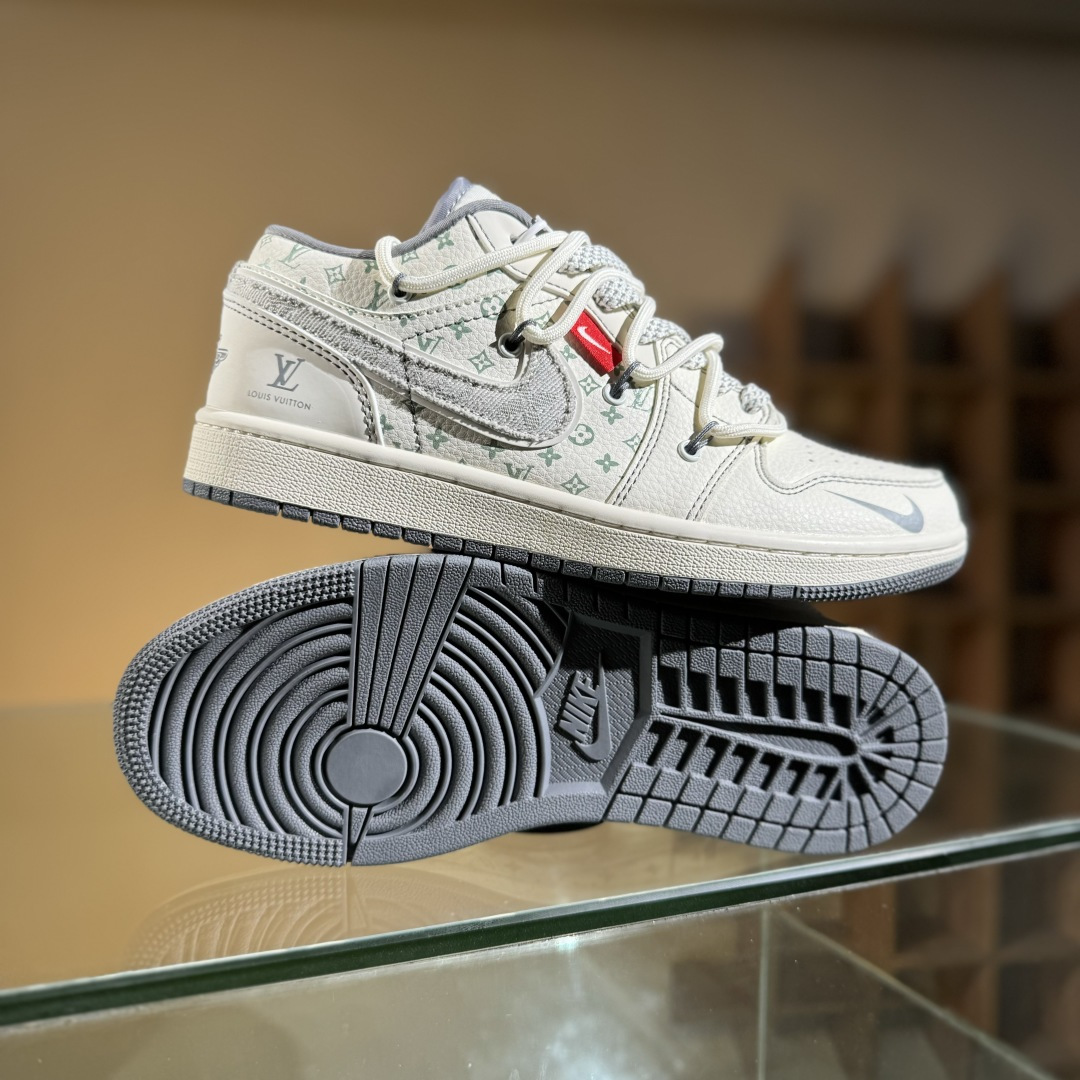 Air Jordan 1 Low AJ1 乔1 LV联名 灰布勾抽绳 高端定制 低帮复古篮球鞋 YX5066-357