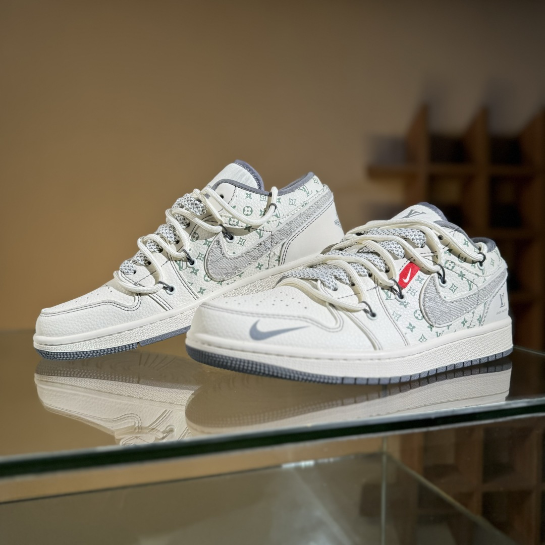 Air Jordan 1 Low AJ1 乔1 LV联名 灰布勾抽绳 高端定制 低帮复古篮球鞋 YX5066-357