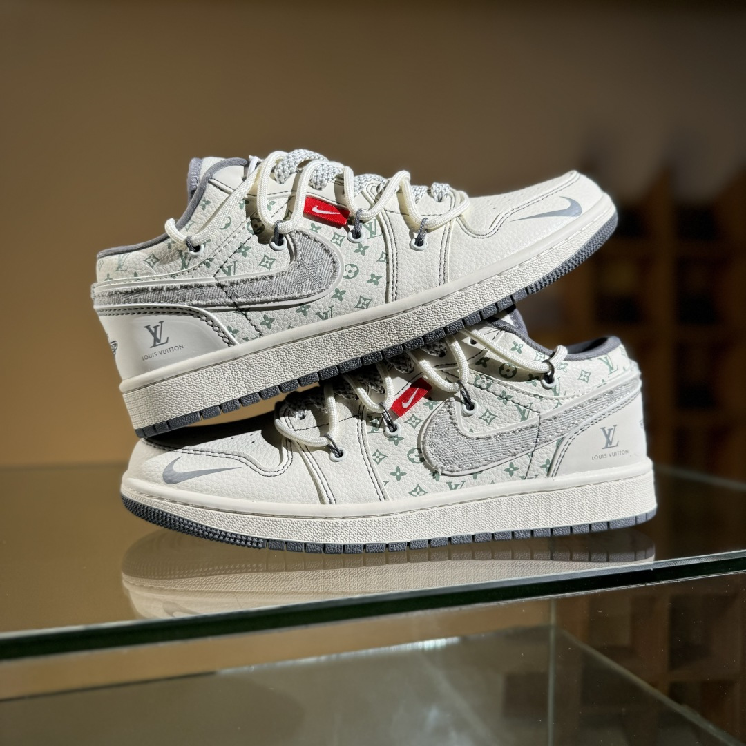 Air Jordan 1 Low AJ1 乔1 LV联名 灰布勾抽绳 高端定制 低帮复古篮球鞋 YX5066-357