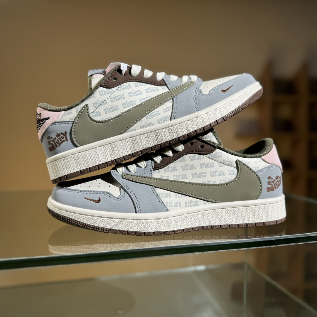 Travis Scott x Nike Air Jordan 1 Low x Stussy Air Jordan 1 Low 反转灰白小勾倒钩 XD0798-303
