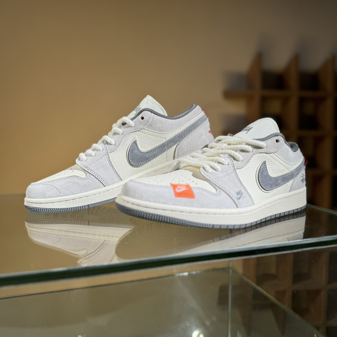 280 Air Jordan 1 Low AJ1 乔1 斯图西联名 红标米灰猪八 高端定制 低帮复古篮球鞋 YX5066-305