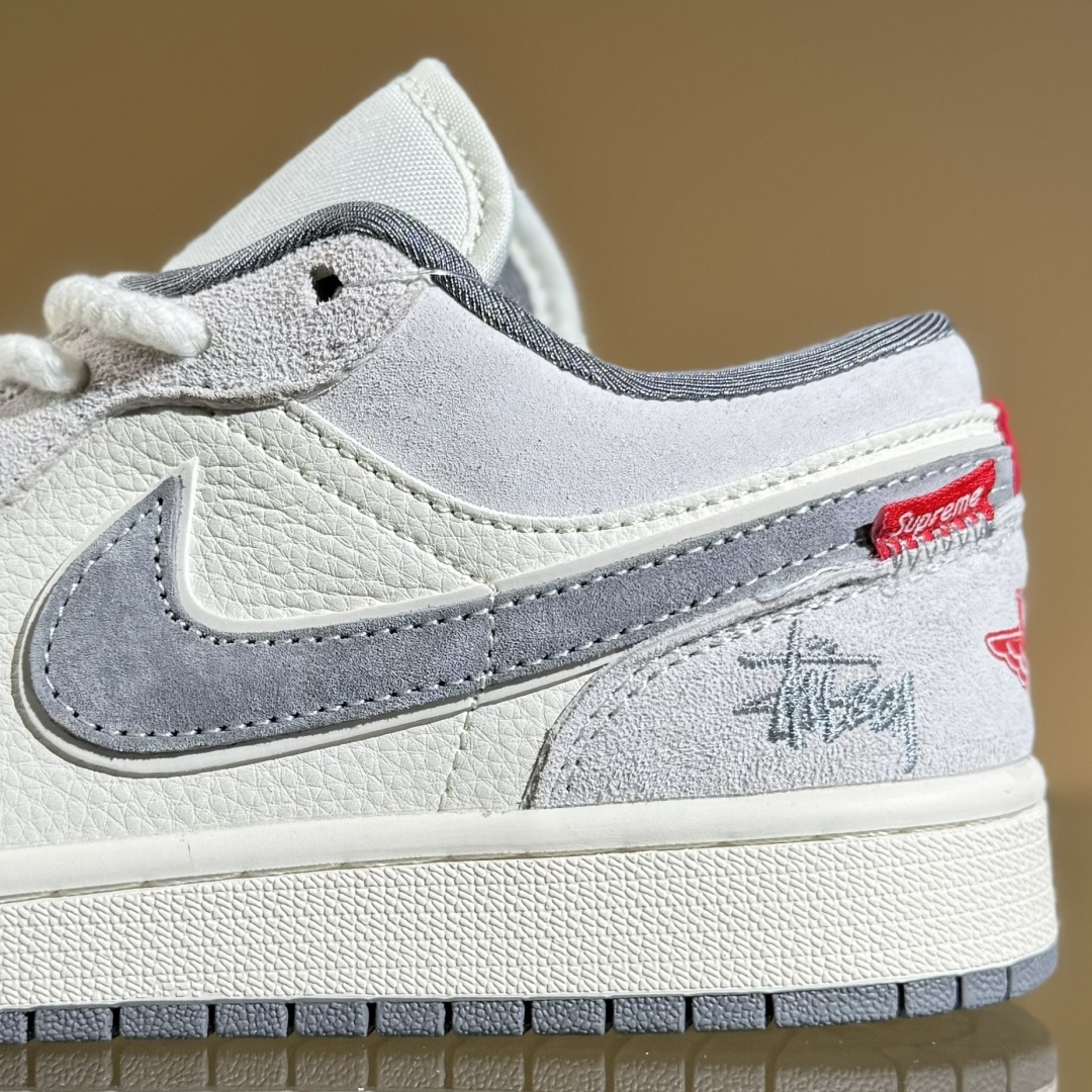 280 Air Jordan 1 Low AJ1 乔1 斯图西联名 红标米灰猪八 高端定制 低帮复古篮球鞋 YX5066-305