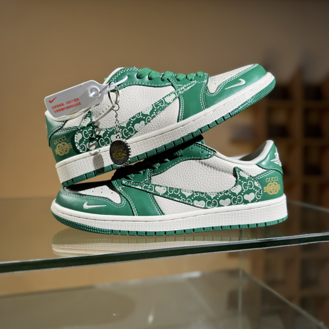 280 Travis Scott x Fragment Design x Air Jordan 1 Low OG SP AJ1 乔1 古驰联名 绿花纹 低帮文化休闲板鞋 LD2025-025