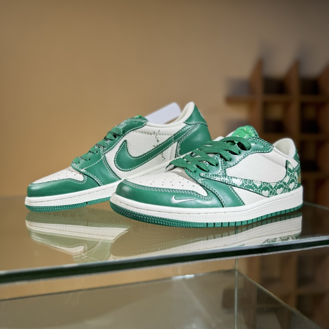 280 Travis Scott x Fragment Design x Air Jordan 1 Low OG SP AJ1 乔1 古驰联名 绿花纹 低帮文化休闲板鞋 LD2025-025