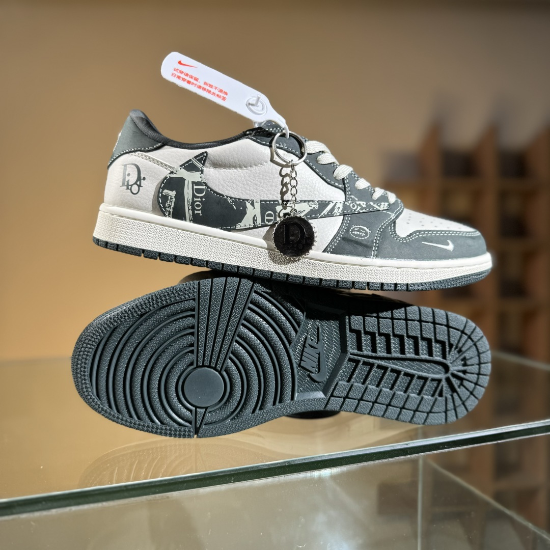 280 Travis Scott x Fragment Design x Air Jordan 1 Low OG SP AJ1 乔1 迪奥联名 深灰花纹 低帮文化休闲板鞋 LD2025-032