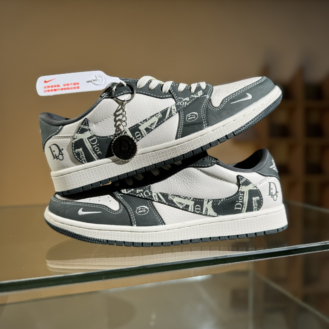 280 Travis Scott x Fragment Design x Air Jordan 1 Low OG SP AJ1 乔1 迪奥联名 深灰花纹 低帮文化休闲板鞋 LD2025-032