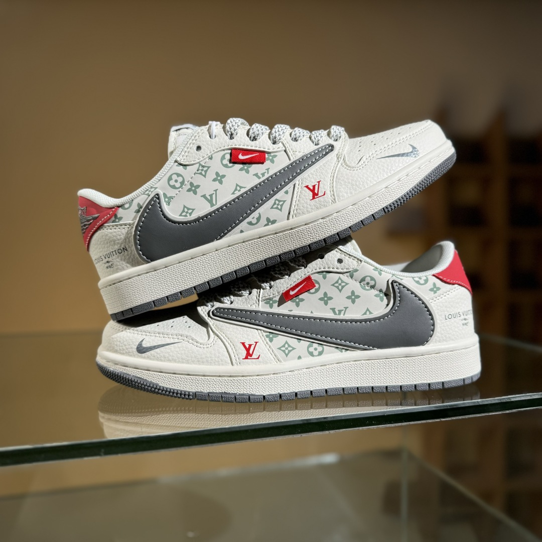 280 Travis Scott x Fragment Design x Air Jordan 1 Low OG SP AJ1 乔1 LV联名 灰红标 低帮文化休闲板鞋 YX5066-336