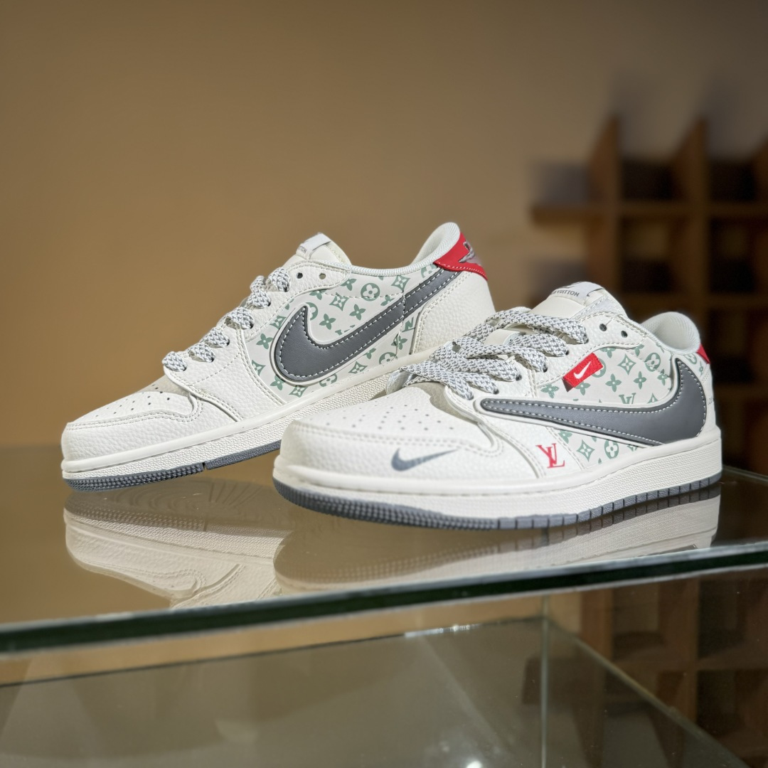 280 Travis Scott x Fragment Design x Air Jordan 1 Low OG SP AJ1 乔1 LV联名 灰红标 低帮文化休闲板鞋 YX5066-336