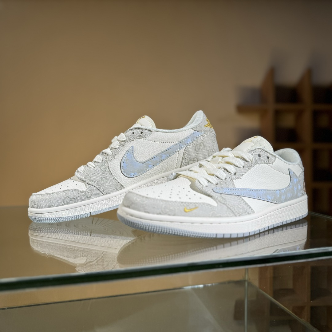 280 Travis Scott x Fragment Design x Air Jordan 1 Low OG SP AJ1 乔1 古驰联名 烟灰帆布 低帮文化休闲板鞋 XS7089-604