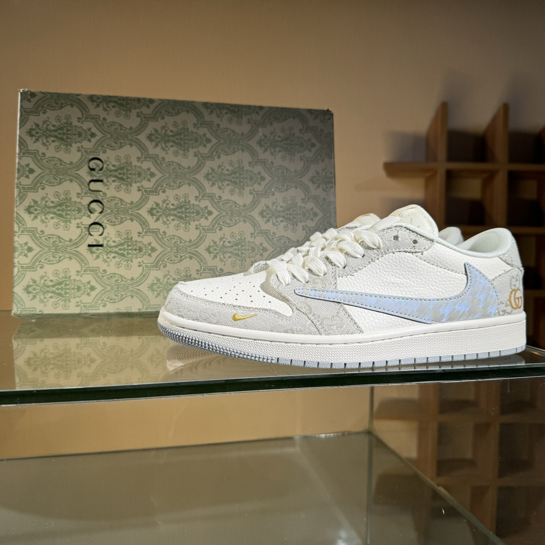 280 Travis Scott x Fragment Design x Air Jordan 1 Low OG SP AJ1 乔1 古驰联名 烟灰帆布 低帮文化休闲板鞋 XS7089-604