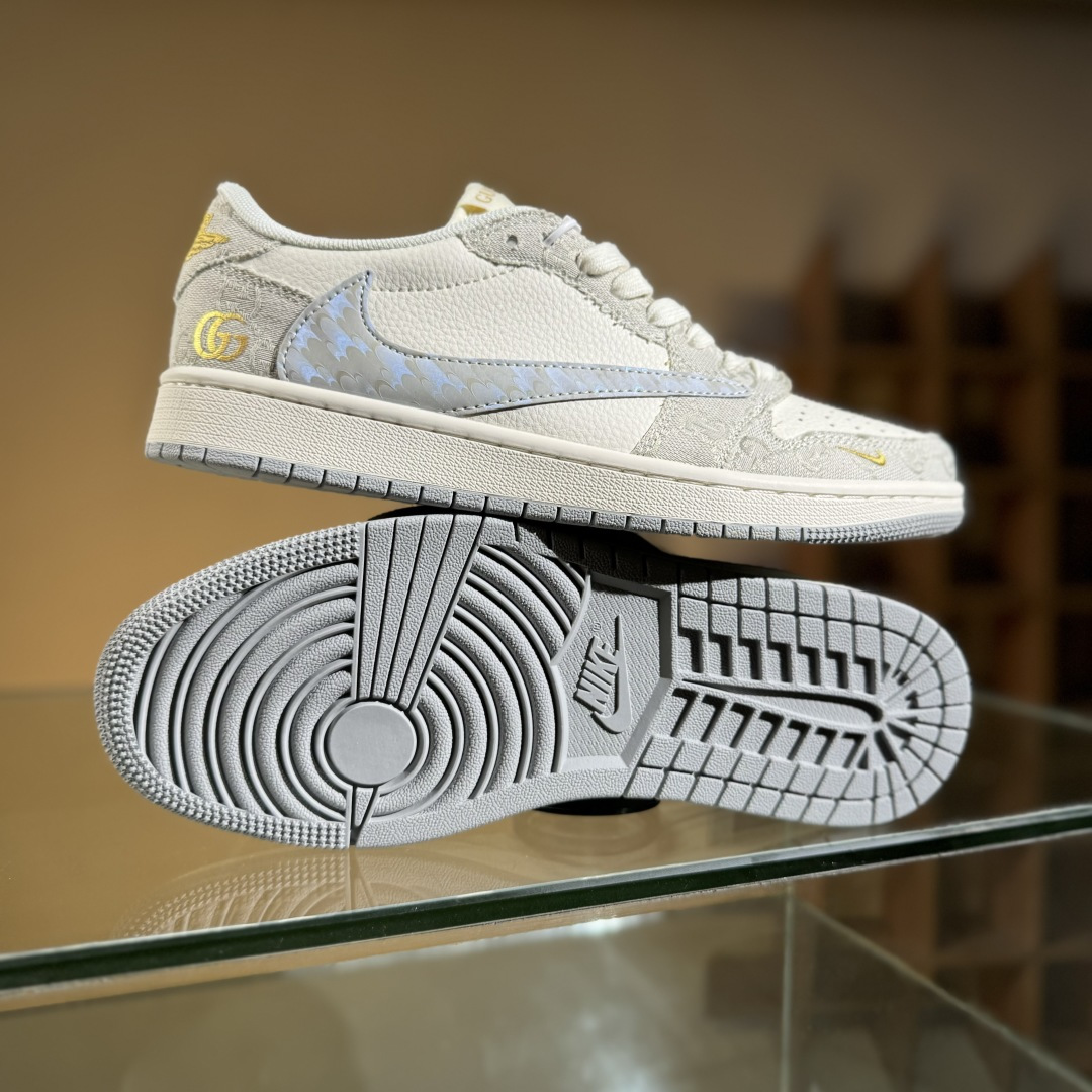 280 Travis Scott x Fragment Design x Air Jordan 1 Low OG SP AJ1 乔1 古驰联名 烟灰帆布 低帮文化休闲板鞋 XS7089-604