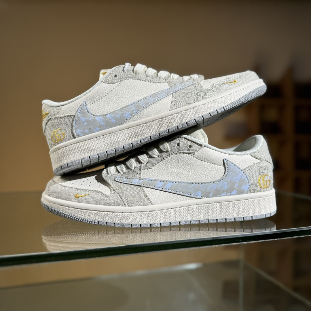 280 Travis Scott x Fragment Design x Air Jordan 1 Low OG SP AJ1 乔1 古驰联名 烟灰帆布 低帮文化休闲板鞋 XS7089-604