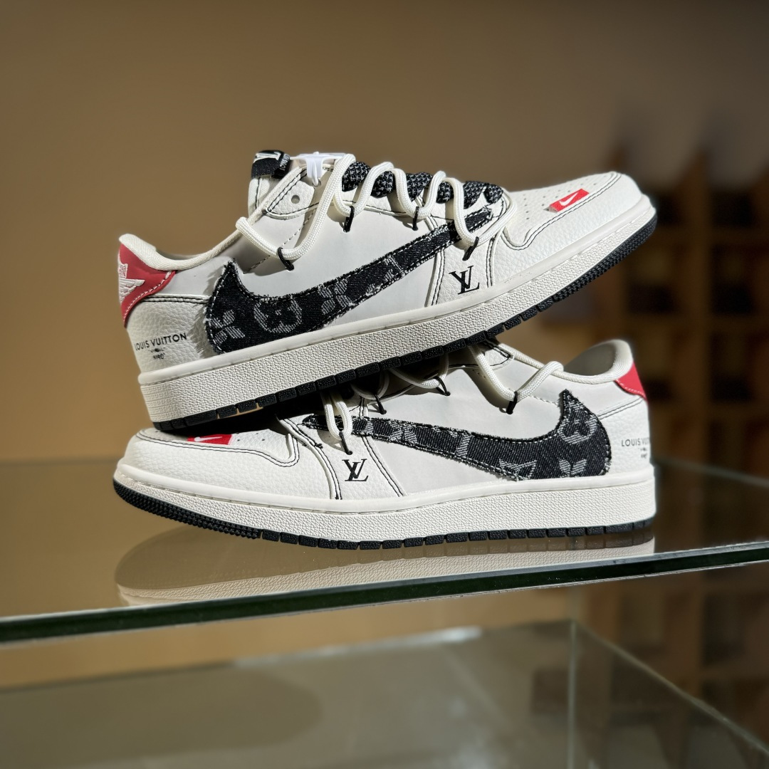 300 Travis Scott x Fragment Design x Air Jordan 1 Low OG SP AJ1 乔1 LV联名 红尾抽绳 低帮文化休闲板鞋 DM6868-108