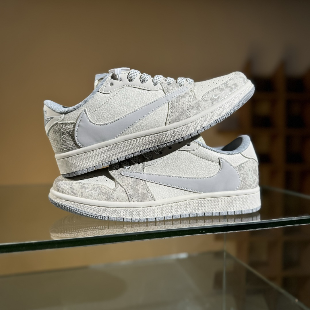 280 Travis Scott x Fragment Design x Air Jordan 1 Low OG SP AJ1 乔1 LV联名 灰蛇纹 低帮文化休闲板鞋 XS7089-620