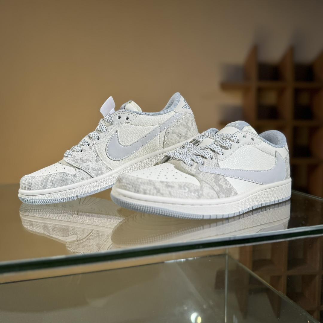 280 Travis Scott x Fragment Design x Air Jordan 1 Low OG SP AJ1 乔1 LV联名 灰蛇纹 低帮文化休闲板鞋 XS7089-620