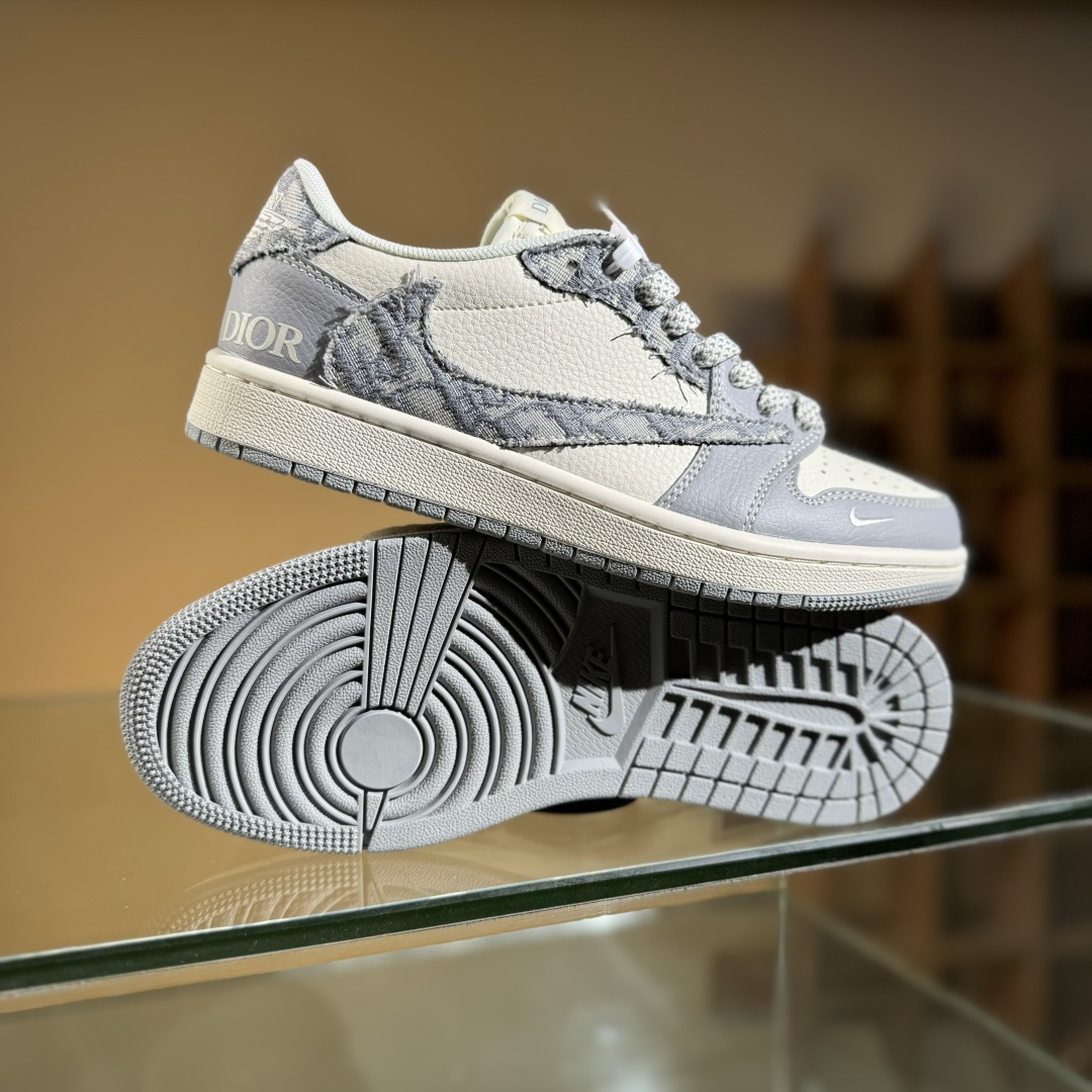280 Travis Scott x Fragment Design x Air Jordan 1 Low OG SP AJ1 乔1 迪奥联名 羽毛灰 低帮文化休闲板鞋 XS7089-612
