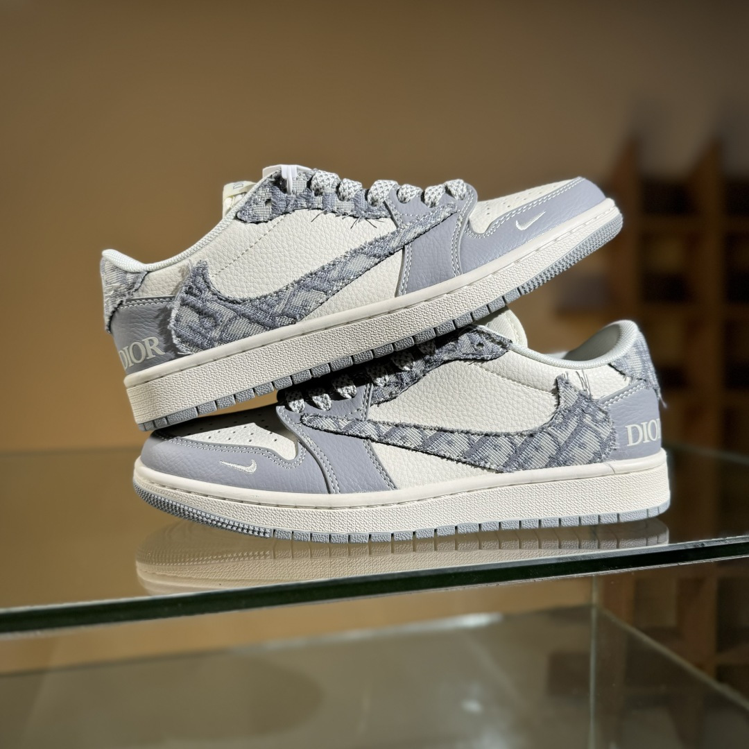 280 Travis Scott x Fragment Design x Air Jordan 1 Low OG SP AJ1 乔1 迪奥联名 羽毛灰 低帮文化休闲板鞋 XS7089-612