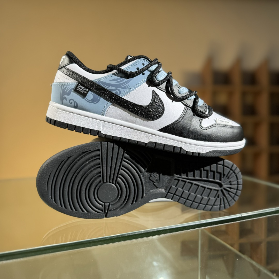 280 Nike SB Dunk Low 黑白蓝浮雕 绑带低帮休闲板鞋 DD1503-101