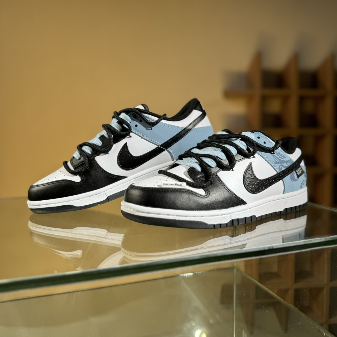 280 Nike SB Dunk Low 黑白蓝浮雕 绑带低帮休闲板鞋 DD1503-101