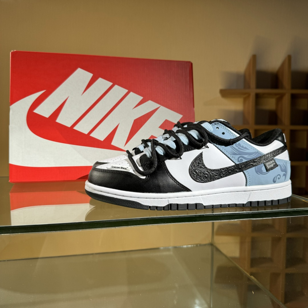 280 Nike SB Dunk Low 黑白蓝浮雕 绑带低帮休闲板鞋 DD1503-101
