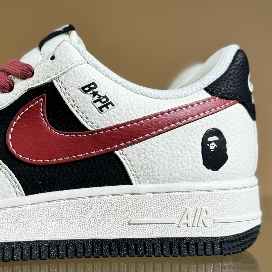 260 Nike Air Force 1'07 Low Bape联名 米黑拼接酒红 空军一号低帮休闲板鞋 QW5836-007