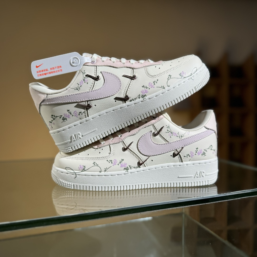 260 Nike Air Force 1'07 Low ”Light Pink Flowers” 手绘涂鸦 浅粉漫花 空军一号低帮休闲运动板鞋 FV8110-182