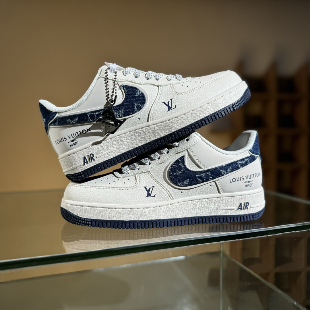 260 Nike Air Force 1'07 Low LV联名 牛仔蓝勾 空军一号低帮休闲板鞋 SM6668-102