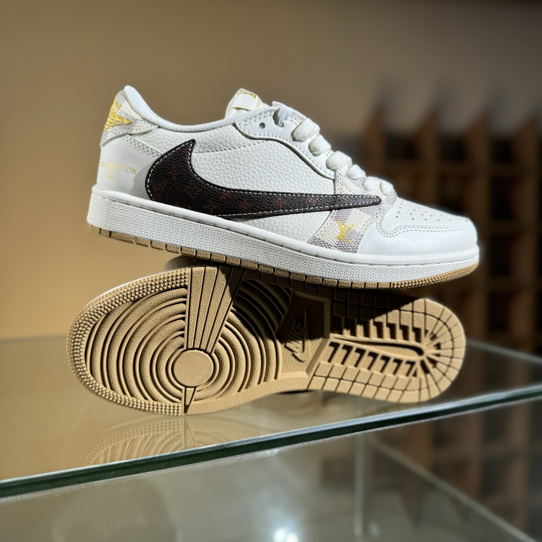 280 Travis Scott x Fragment Design x Air Jordan 1 Low OG SP AJ1 乔1 LV联名 米棕方格 低帮文化休闲板鞋 XS7089-617