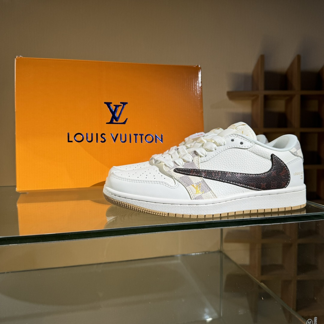 280 Travis Scott x Fragment Design x Air Jordan 1 Low OG SP AJ1 乔1 LV联名 米棕方格 低帮文化休闲板鞋 XS7089-617