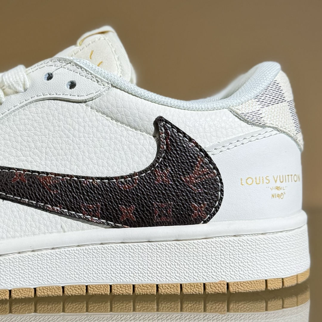 280 Travis Scott x Fragment Design x Air Jordan 1 Low OG SP AJ1 乔1 LV联名 米棕方格 低帮文化休闲板鞋 XS7089-617