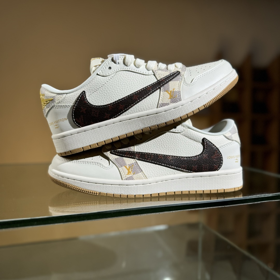 280 Travis Scott x Fragment Design x Air Jordan 1 Low OG SP AJ1 乔1 LV联名 米棕方格 低帮文化休闲板鞋 XS7089-617