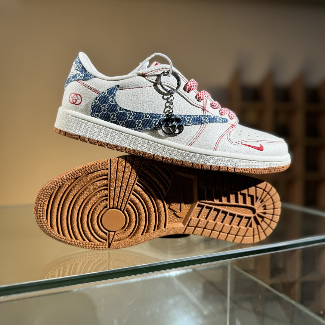 280 Travis Scott x Fragment Design x Air Jordan 1 Low OG SP AJ1 乔1 古驰联名 红线牛仔 低帮文化休闲板鞋 XQ1979-001