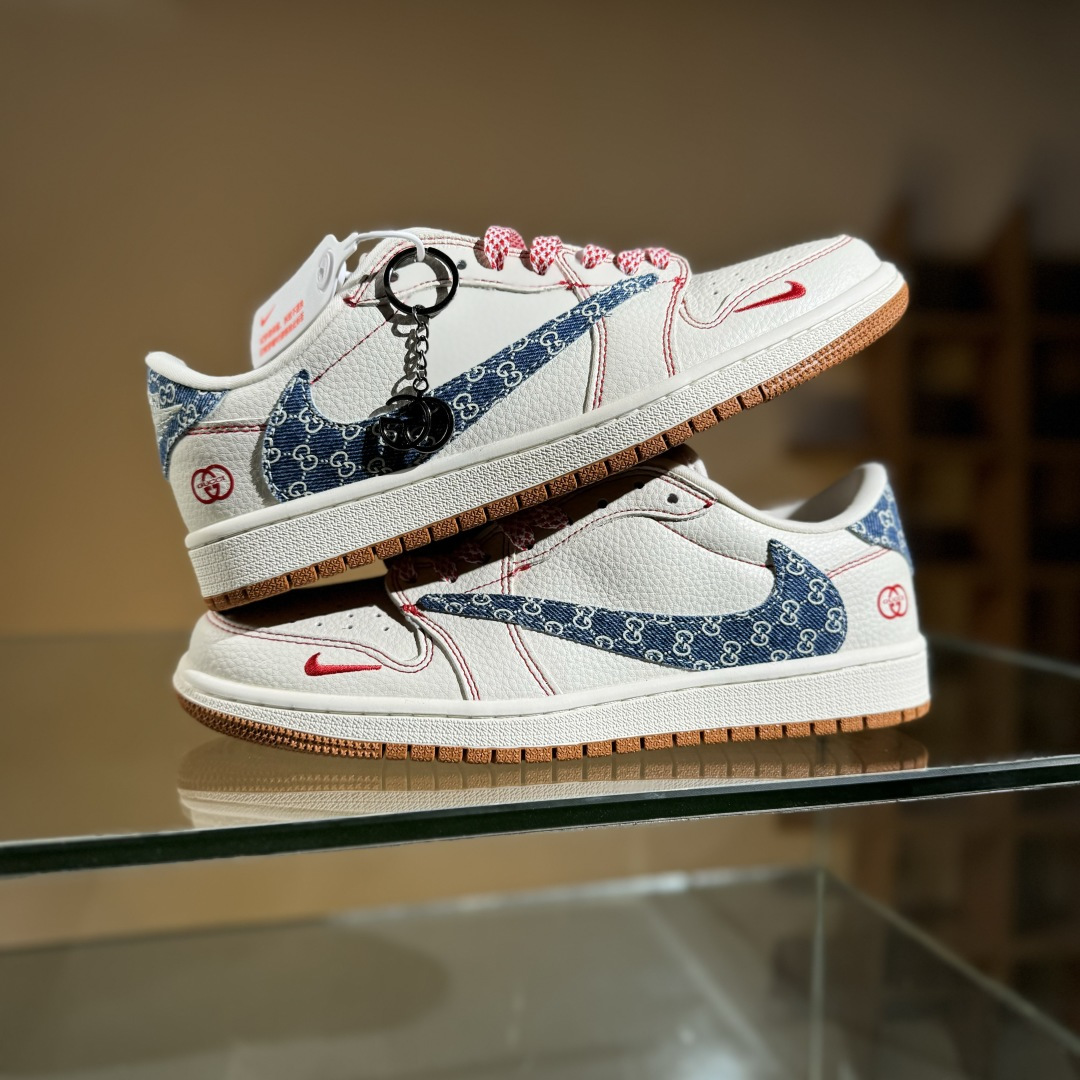 280 Travis Scott x Fragment Design x Air Jordan 1 Low OG SP AJ1 乔1 古驰联名 红线牛仔 低帮文化休闲板鞋 XQ1979-001