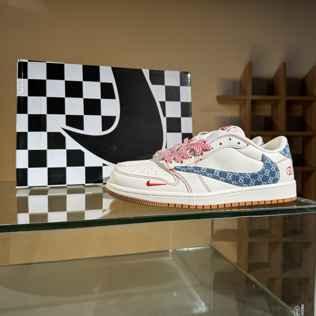 280 Travis Scott x Fragment Design x Air Jordan 1 Low OG SP AJ1 乔1 古驰联名 红线牛仔 低帮文化休闲板鞋 XQ1979-001