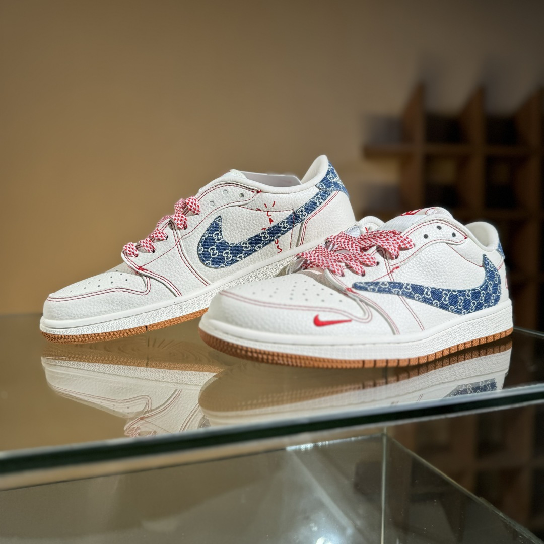 280 Travis Scott x Fragment Design x Air Jordan 1 Low OG SP AJ1 乔1 古驰联名 红线牛仔 低帮文化休闲板鞋 XQ1979-001