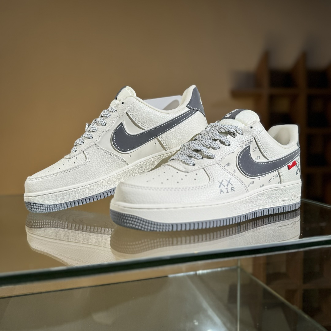 260 Nike Air Force 1'07 Low OFF-WHITE联名 米灰英文反光 空军一号低帮休闲板鞋 KJ1688-004