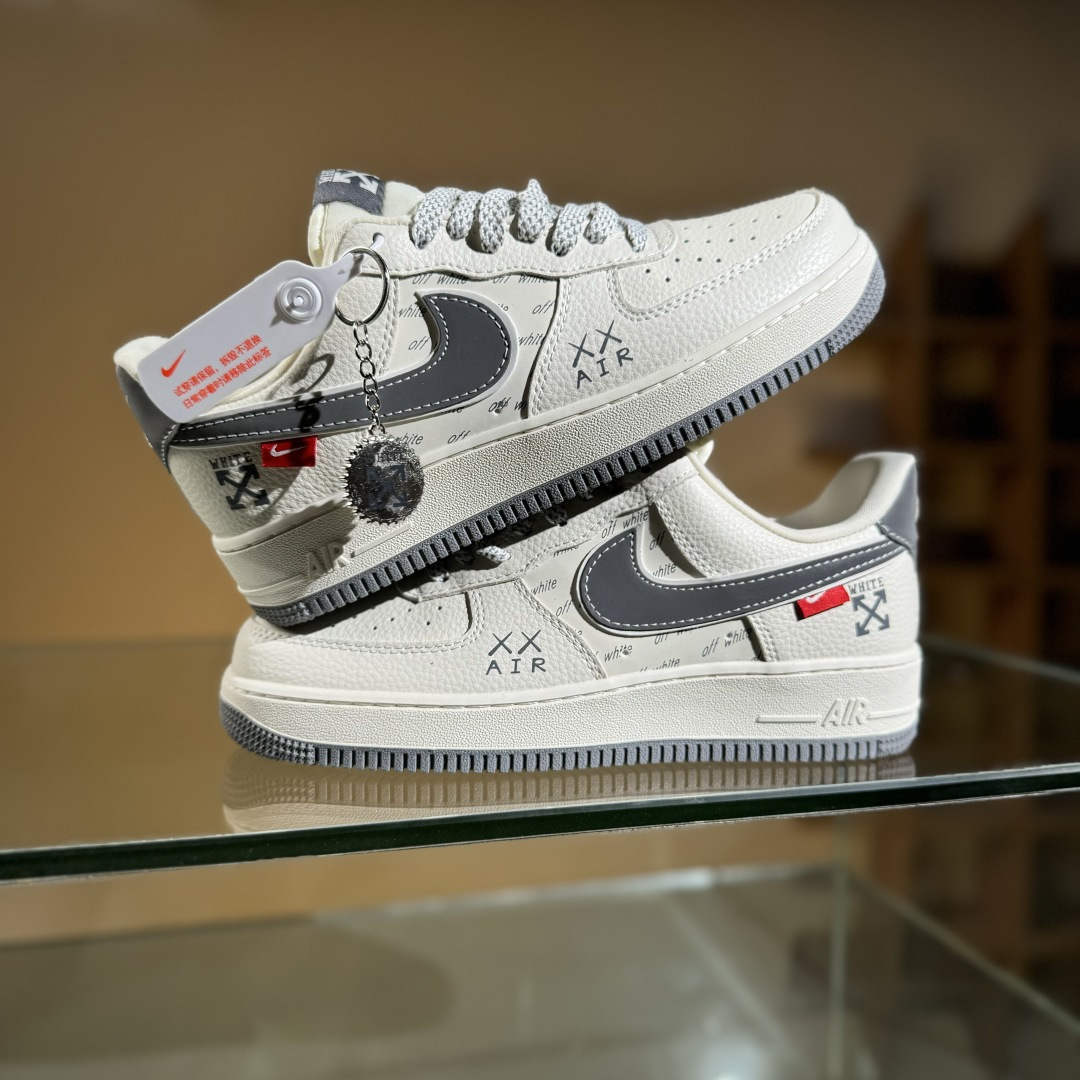 260 Nike Air Force 1'07 Low OFF-WHITE联名 米灰英文反光 空军一号低帮休闲板鞋 KJ1688-004