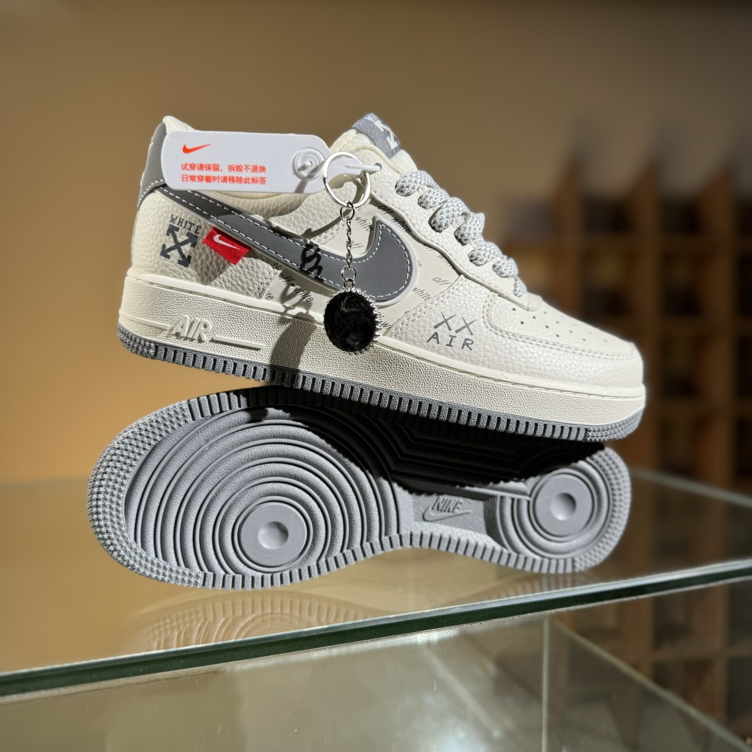 260 Nike Air Force 1'07 Low OFF-WHITE联名 米灰英文反光 空军一号低帮休闲板鞋 KJ1688-004