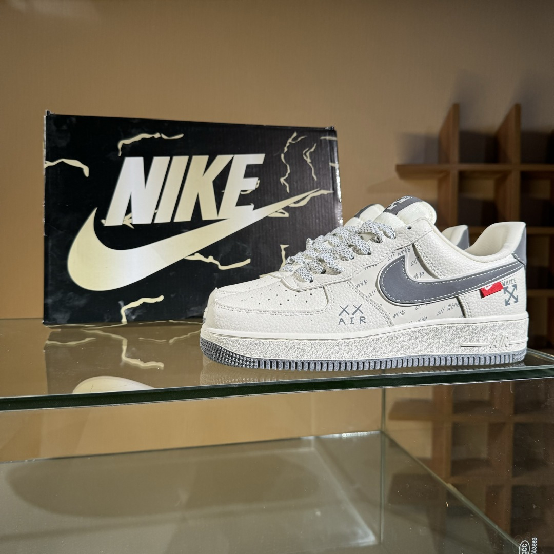 260 Nike Air Force 1'07 Low OFF-WHITE联名 米灰英文反光 空军一号低帮休闲板鞋 KJ1688-004
