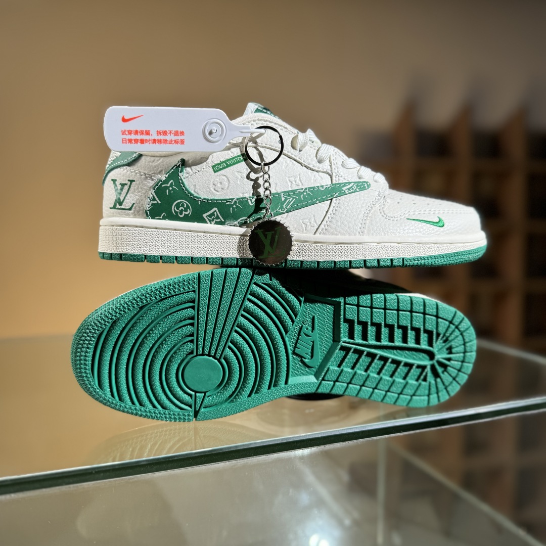 280 Travis Scott x Nike Air Jordan 1 Low x Louis Vuitton Air Jordan 1 Low 反转白绿满印倒钩 XS2025-064