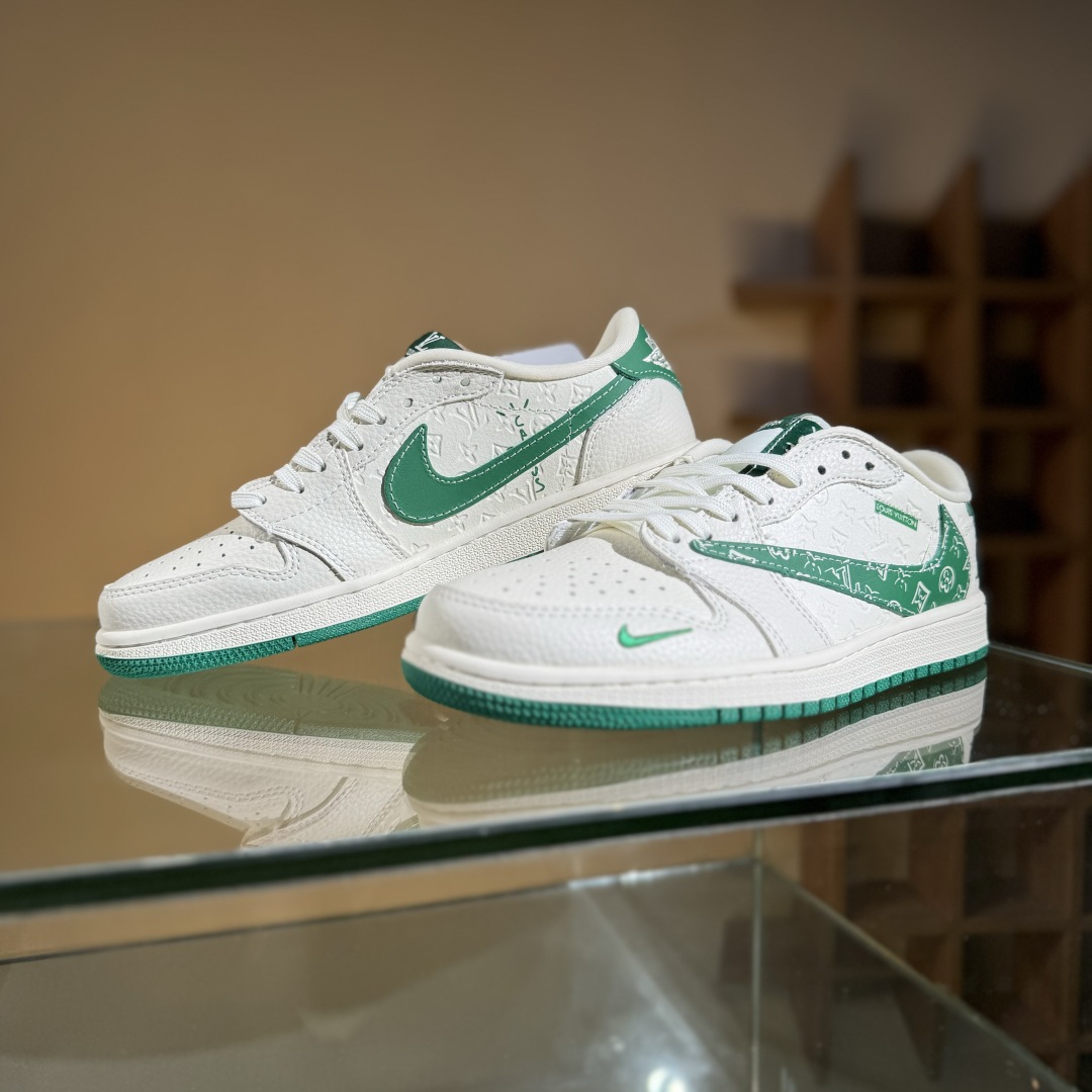 280 Travis Scott x Nike Air Jordan 1 Low x Louis Vuitton Air Jordan 1 Low 反转白绿满印倒钩 XS2025-064