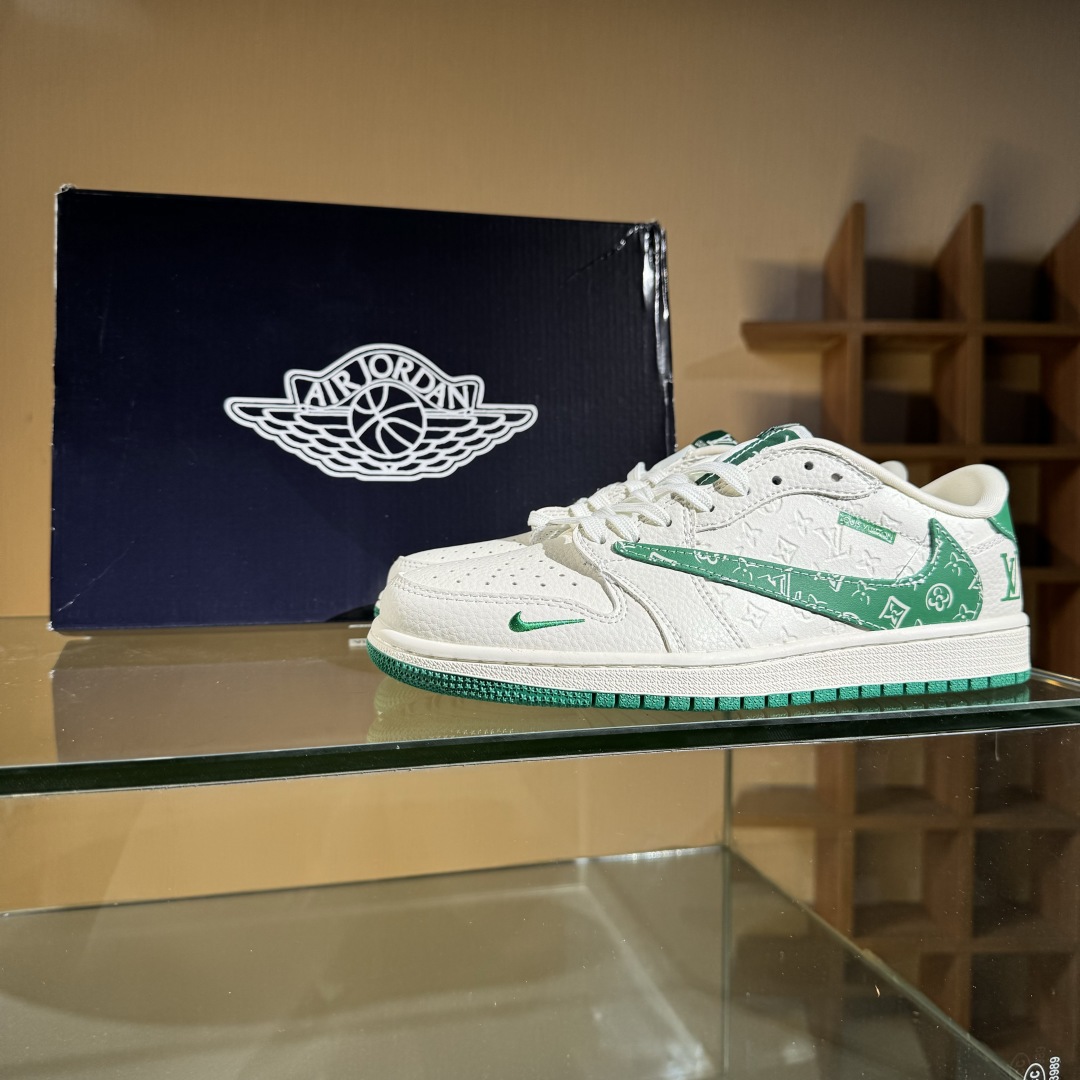 280 Travis Scott x Nike Air Jordan 1 Low x Louis Vuitton Air Jordan 1 Low 反转白绿满印倒钩 XS2025-064