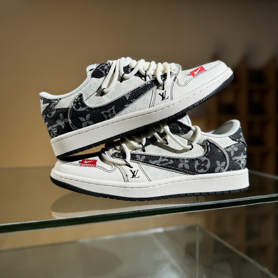 300 Travis Scott x Fragment Design x Air Jordan 1 Low SP AJ1 乔1 LV联名 黑帆布抽绳 低帮文化休闲板鞋 YX5066-388