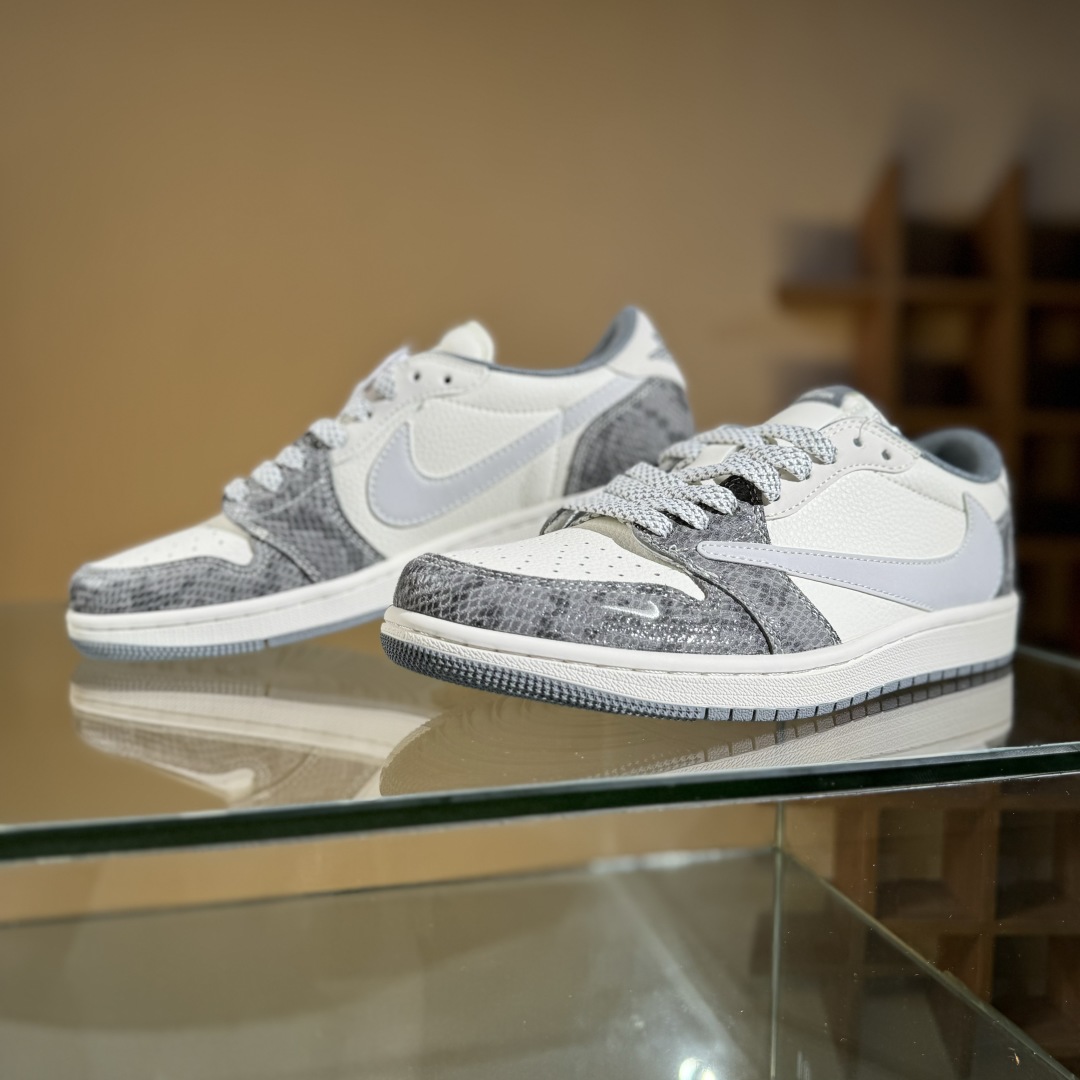 280 Travis Scott x Fragment Design x Air Jordan 1 Low SP AJ1 乔1 LV联名 蛇纹灰 低帮文化休闲板鞋 XS7089-619