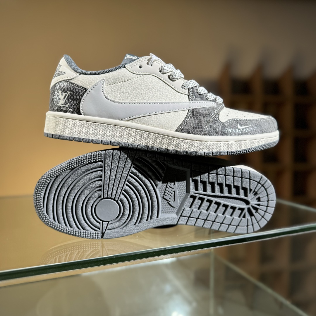 280 Travis Scott x Fragment Design x Air Jordan 1 Low SP AJ1 乔1 LV联名 蛇纹灰 低帮文化休闲板鞋 XS7089-619