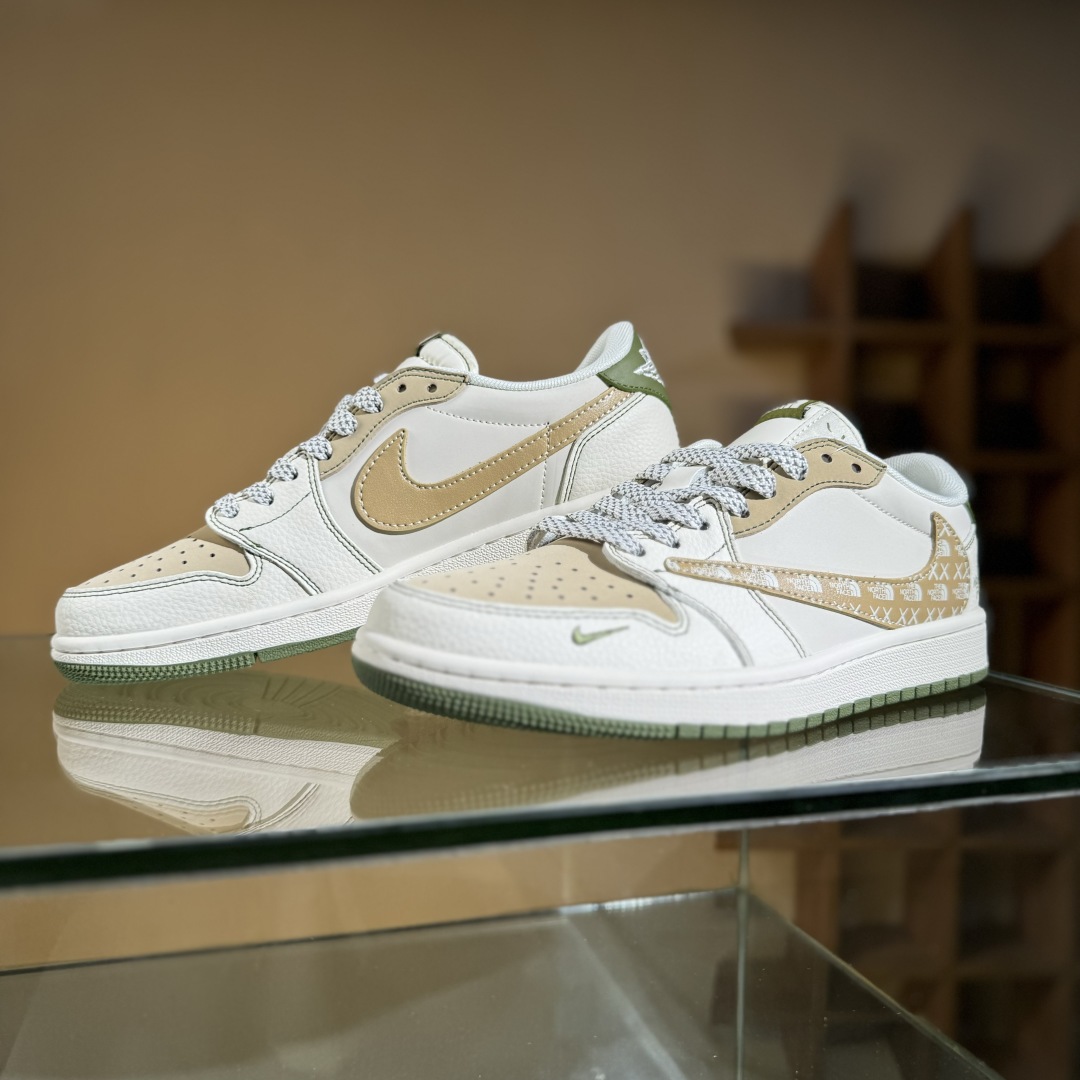 280 Travis Scott x Fragment Design x Air Jordan 1 Low SP AJ1 乔1 北面联名 印字米白卡其绿 低帮文化休闲板鞋 QW5088-204