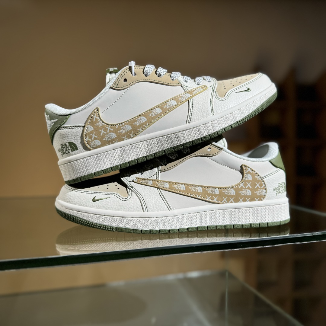 280 Travis Scott x Fragment Design x Air Jordan 1 Low SP AJ1 乔1 北面联名 印字米白卡其绿 低帮文化休闲板鞋 QW5088-204
